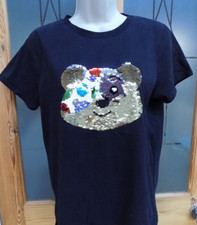 Pudsey Bear Black Multi Sequin T shirt  12 yrs NEW- Children In Need Cotton