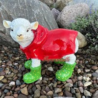 Lamm Schaf Figur Statue Gartenfigur Regenmantel Friesennerz Deko Gummistiefel Kl