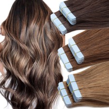 Invisible Tape in Remy Human Hair Extensions 80PCS FULL HEAD THICK Mix Brown 20"