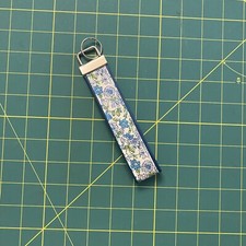 Handmade Keychain Wristlet Key Fob Car Key Wrist Lanyard Floral Blue