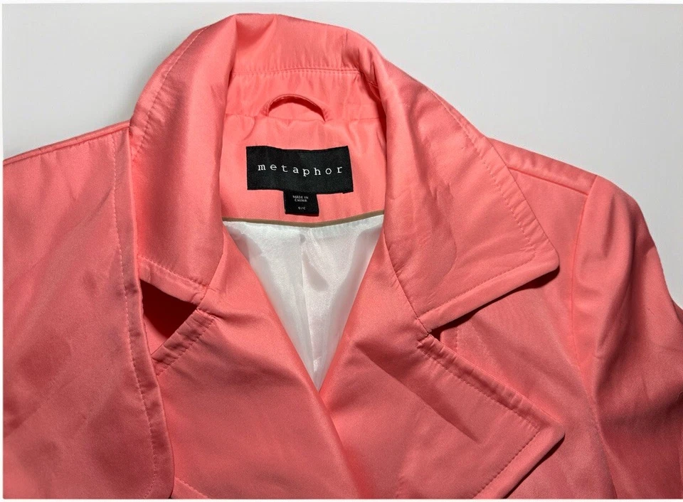Metaphor Coral Pink Spring Double Breasted Trench Coat Jacket Women Small S - Изображение 2 из 4