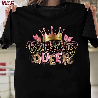 Birthday Queen T-Shirt with Leopard Print Perfect for Matching Birthday Outfits