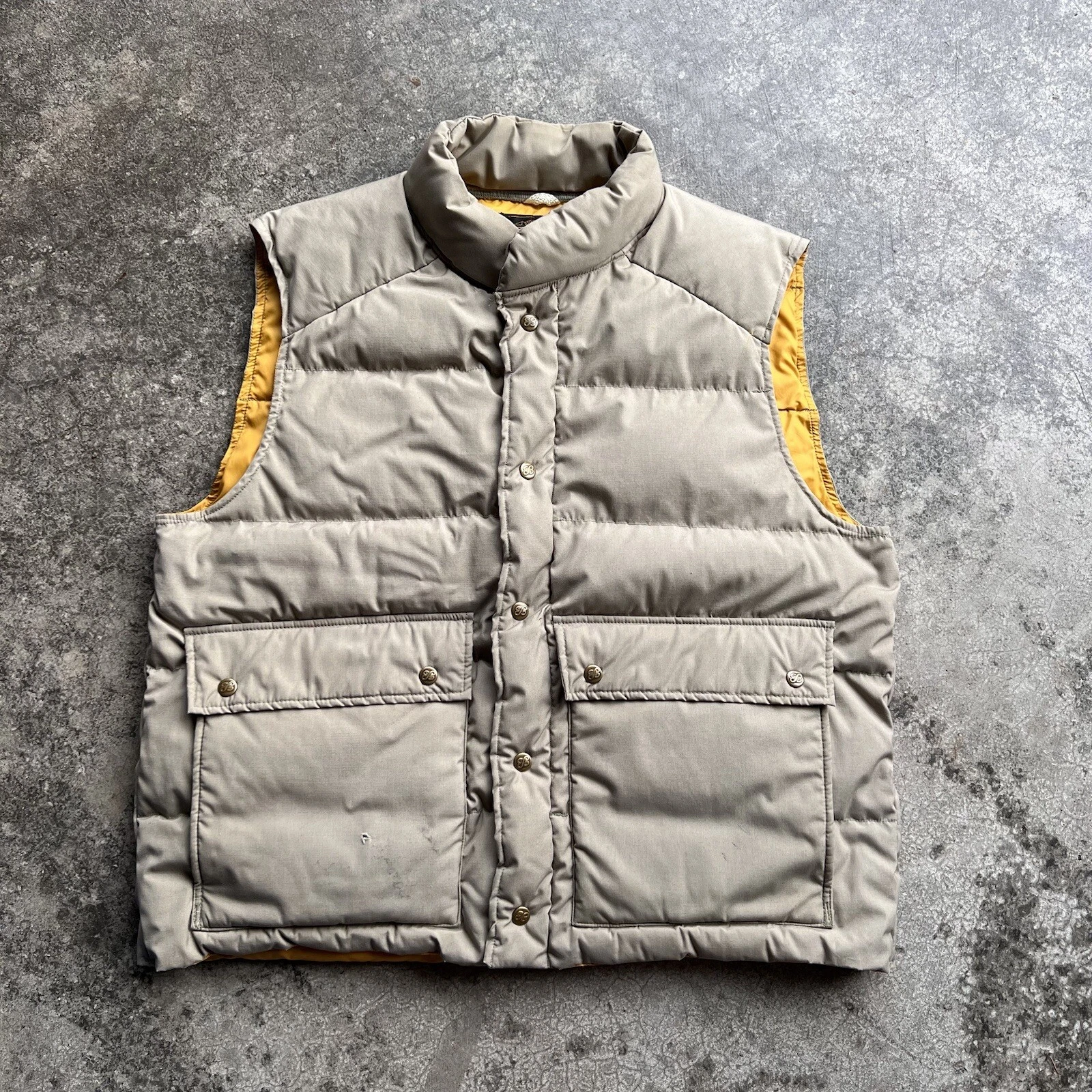 Vintage 80s Eddie Bauer Down Puffer Vest Mens Size XL Tan Solid