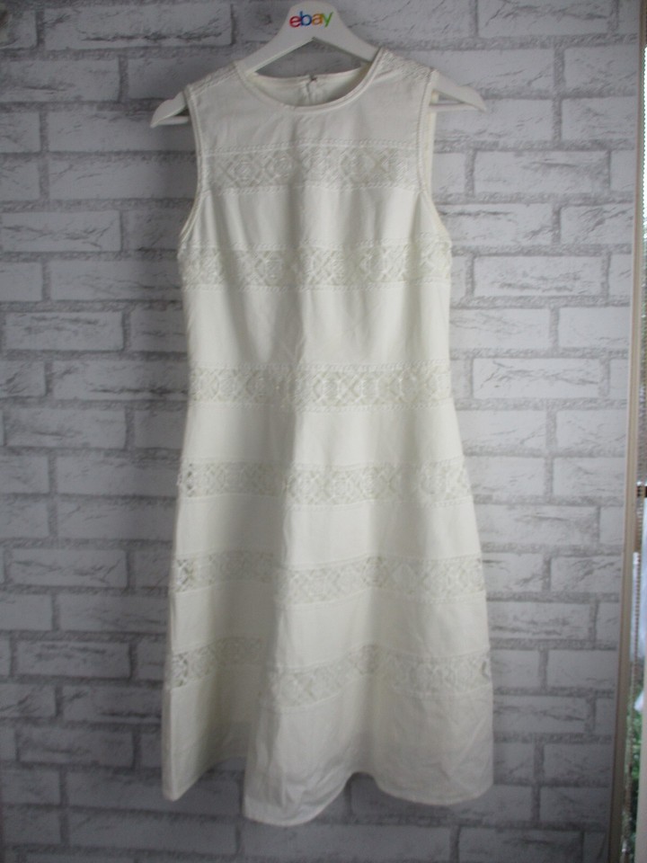 Marcs womens a-line dress white lace stripe sleeveless 8 cotton STAINS