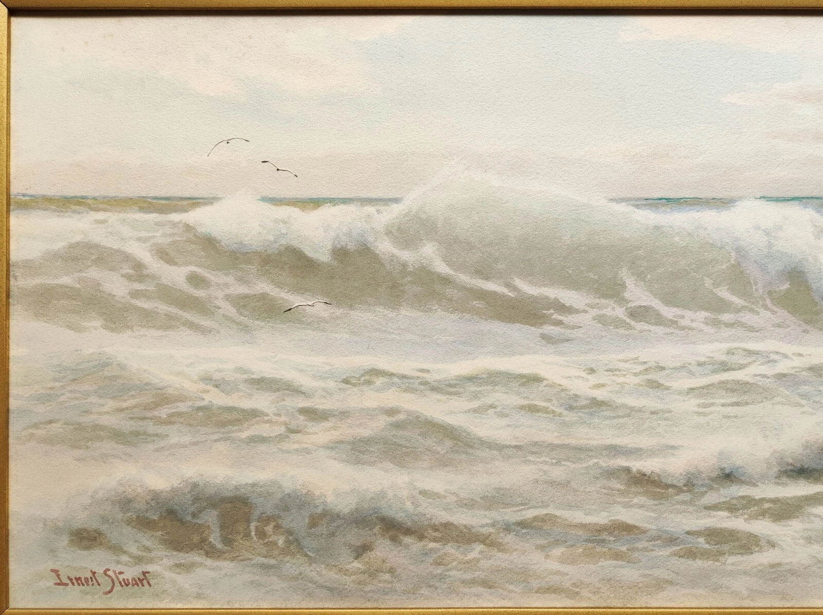 ERNEST STUART - SIGNED ORIGINAL ANTIQUE COASTAL SEASCAPE WATERCOLOUR PAINTING. - Picture 14 of 24