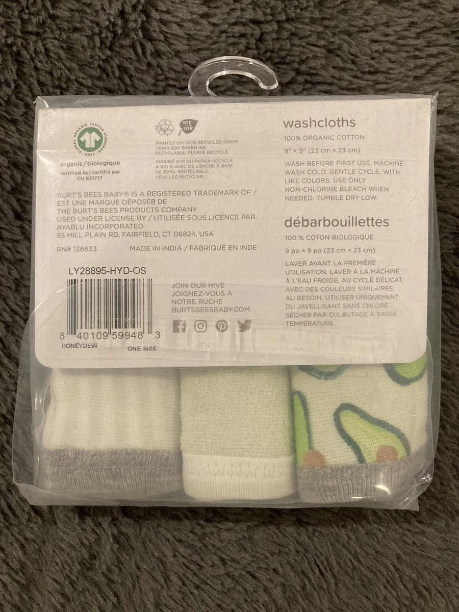 Burt s Bees Baby Avocado 100 Organic Cotton Washcloths 3 Pack