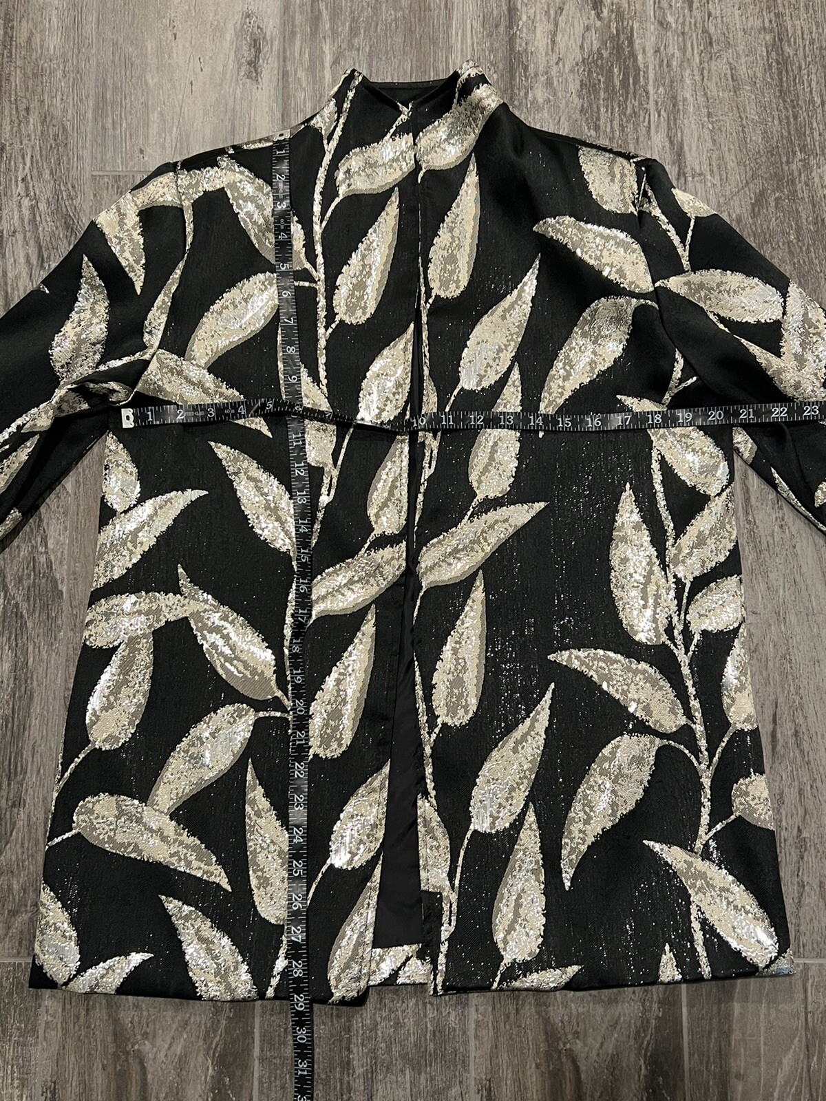 VTG PAINTED PONY USA Women’s Medium Open Blazer Jacket Black G Sparkle Leaf