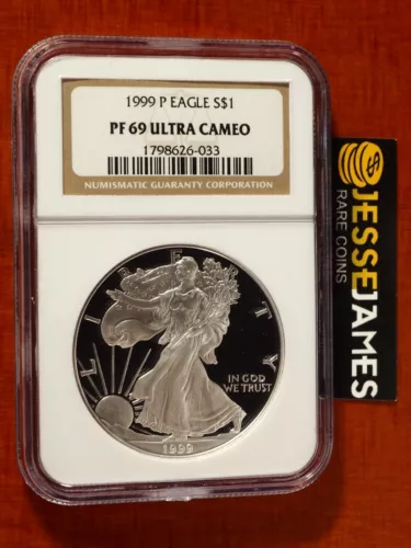 1999 P PROOF SILVER EAGLE NGC PF69 ULTRA CAMEO CLASSIC BROWN LABEL