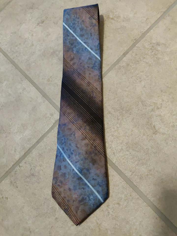 Damon Hombre Cuello Marrón Azul Rosa Rayas Estampado Floral Corbata 100% Poliéster Usado en Excelente Condición Foto 2 de 4