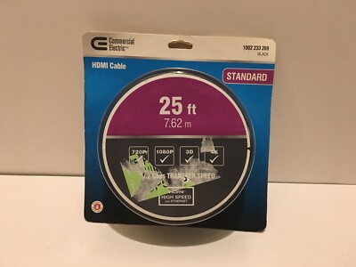 NEW Opened Commercial Electric 25 Ft HDMI High Speed Cable W/ Ethernet 1080P