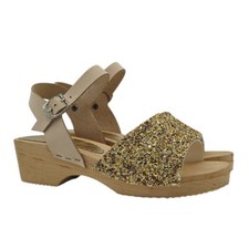 Girl's Clogs Leather Strap and Adjustable Closure - KLB102 GLITTER GOLD