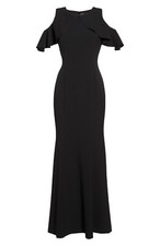 VINCE CAMUTO Black Stretch Crepe Ruffle Cold Cape Shoulder Mermaid Maxi Gown 4
