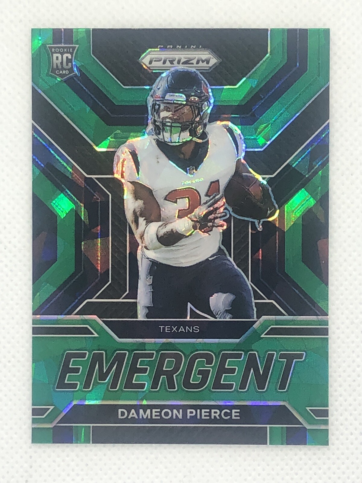 2022 Panini Prizm Football #E-15 Dameon Pierce RC Emergent Green Cracked Ice