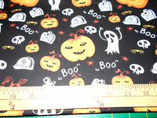 1 yard Boo Pumpkins Ghosts on Black Halloween Fabric