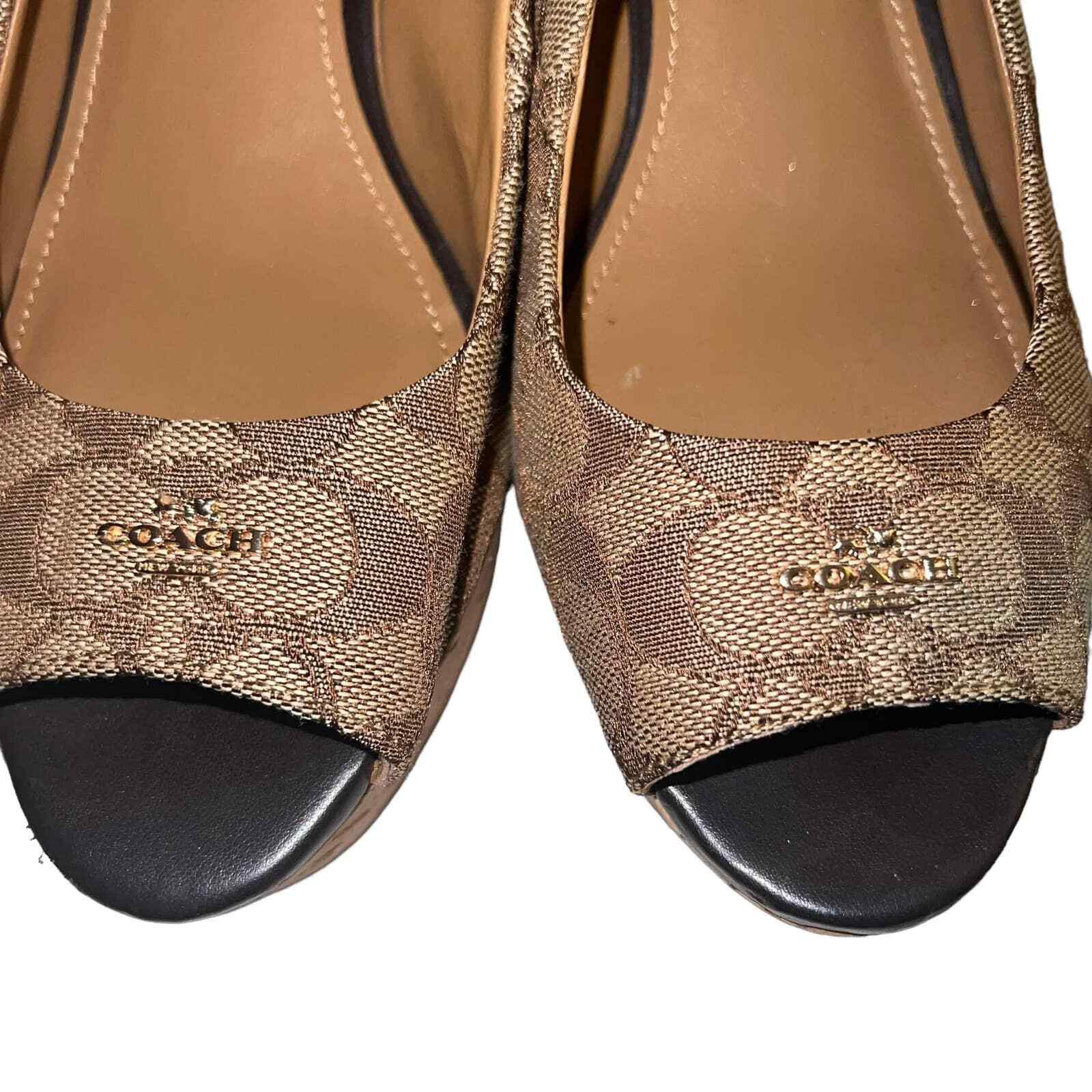 Coach Tan Signature Slingback Peeptoe FERRY Shoes Siz… Gem