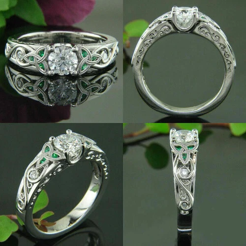 2.1CT Lab Created Diamond Trinity Celtic Knot Wedding 14K White Gold Finish Ring