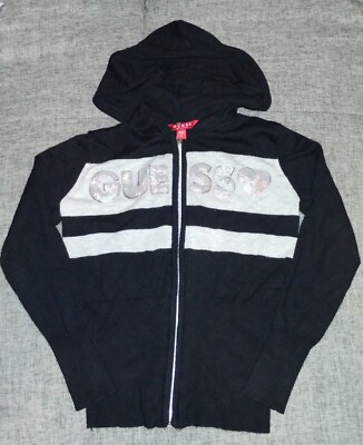 Girls GUESS Sequins Hooded Zipper Sweater Size 8