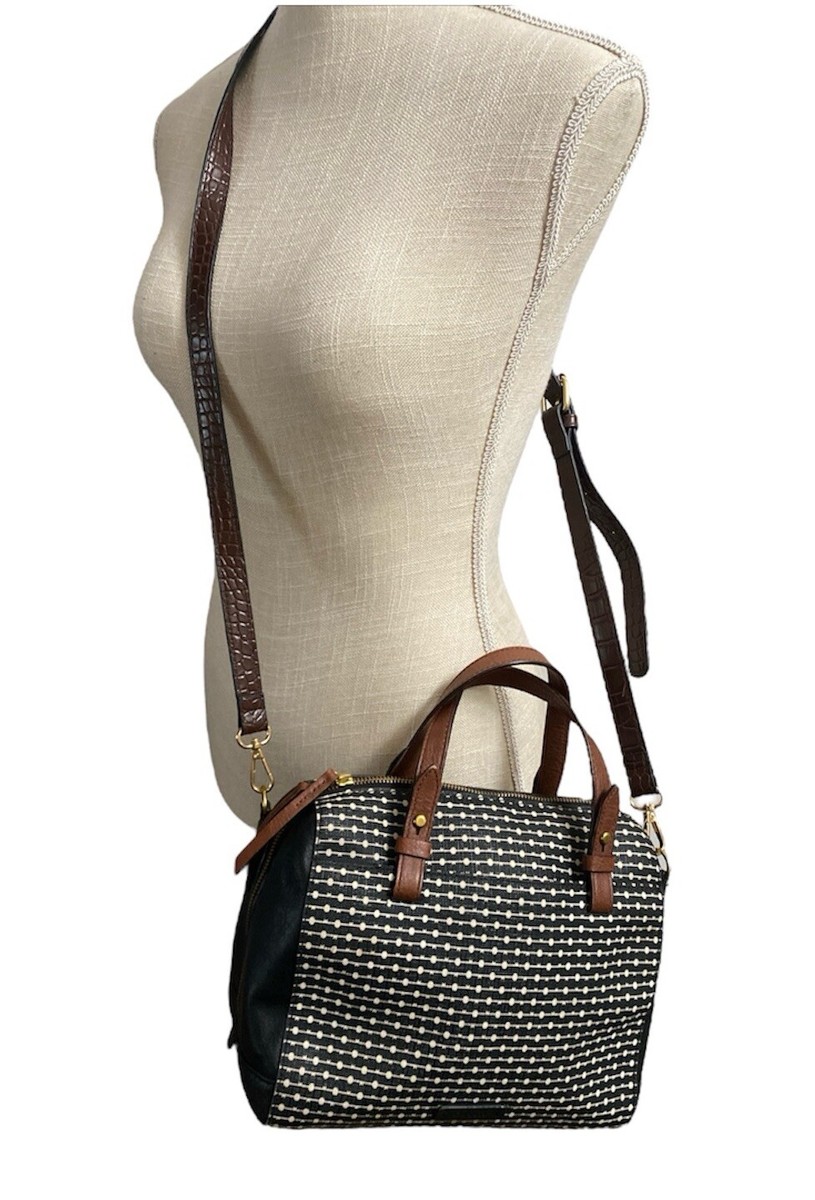 Fossil Issue No 1954 Black White Key Design Rachel Satchel Bag ZB7990