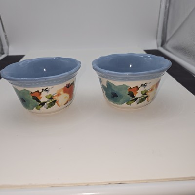 Pioneer Woman Stoneware Scalloped Blue Willow Ramekin Bowls (2) Floral 2915DMT