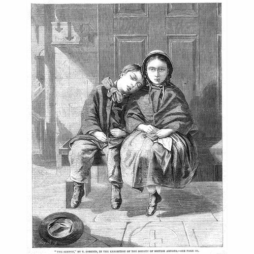 The Sermon Victorian Children by T Roberts - Antique Print 1861