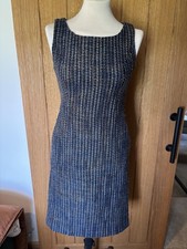 Monsoon Navy Check Tweed Sleeveless Smart Shift Dress UK 8 Wool Blend