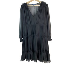 Modcloth Women's Size M Sheer Black Tiered Chiffon Trapeze Swing Dress