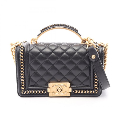Chanel Boy Top Handle Flap 2WAY Shoulder Bag Leather r0_0614