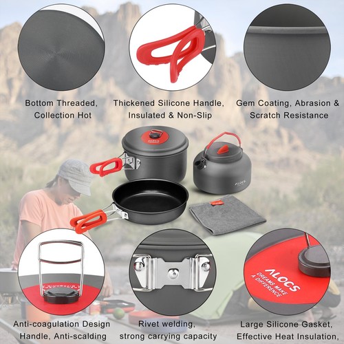 Camping Cookware - Alumina Cooking Set with Kettle, Lightweight Portable Gear... - Picture 6 of 8