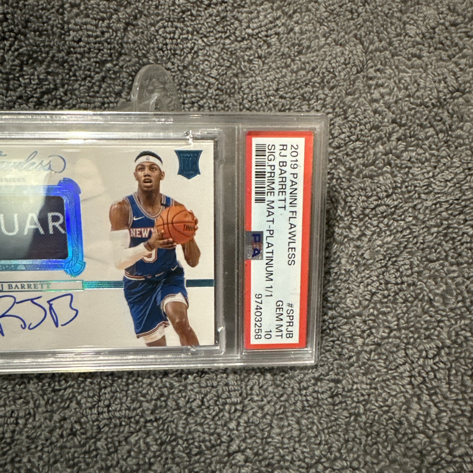 RJ BARRETT 2019-20 FLAWLESS ROOKIE SIGNATURE PRIME MATERIALS AUTO 1/1. PSA 10 view 3