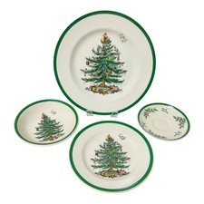 Spode Christmas Tree Santa 4 Pc Set Dinner Plate Saucer Salad Bowl NO MUG Box