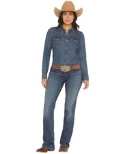 Wrangler Women's Retro Mae Dark Wash Mid Rise Lined Bootcut Stretch Denim Jeans