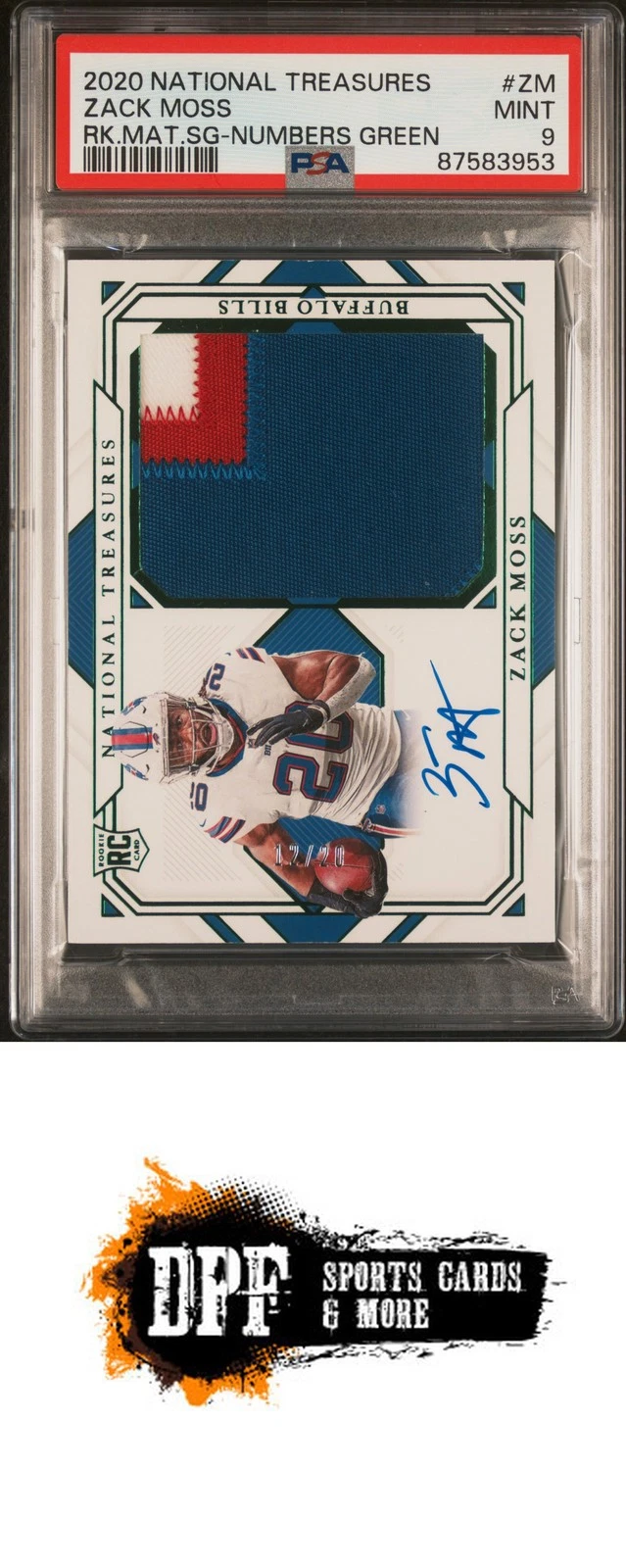 Zack Moss Panini National Treasures Rookie Material Signatures #ZM Numbers Green