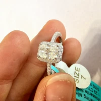 925 Sterling Silver Halo Set Radiant White Moissanite Engagement Ring Size 7