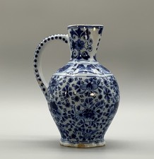 Early 19th-Century Dutch Delft Faience Floral Pitcher Wine Jug Ewer Blue & White