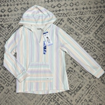 ROXY Girl Striped Baja Hoodie Pastel Multicolor Pullover Kangaroo Pocket L 14/16