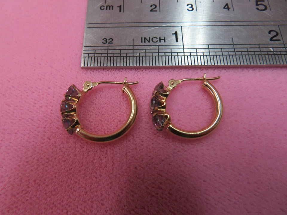 Brincos de argola de ouro amarelo puro 14k topázio místico 1,17 gramas - Imagem 4 de 4