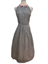 Abito svasato vintage anni 50 Gingham plaid fit colletto ricamato 27”w strass pin up