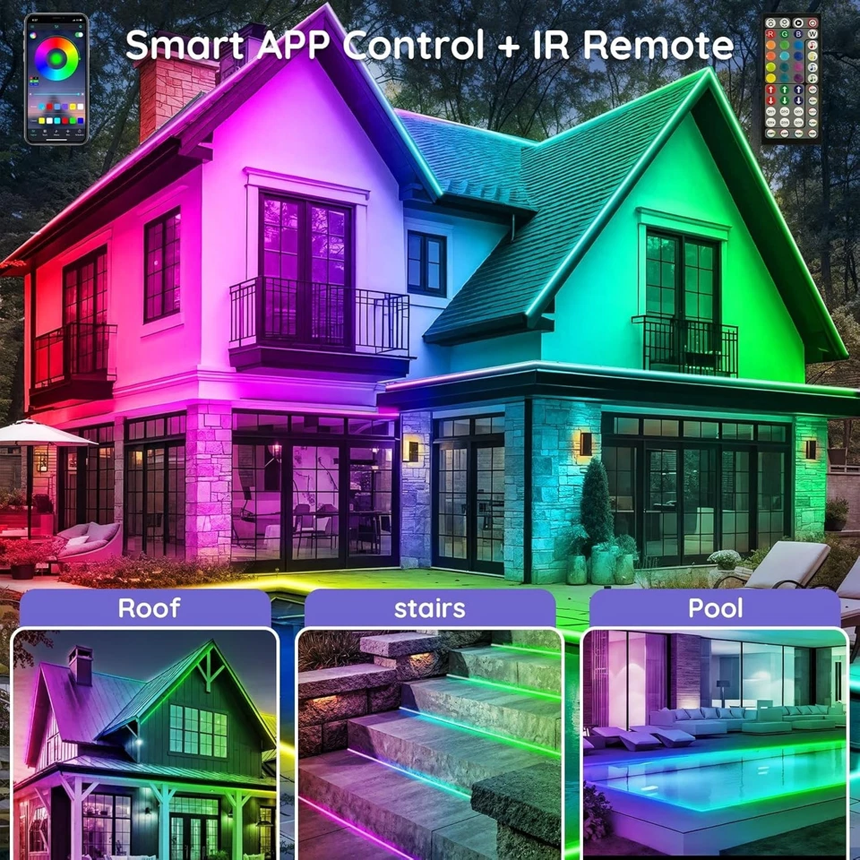 200ft Outdoor RGB LED Strip Lights Waterproof IP68, Music Sync, App & Remote Con - Image 4 of 4