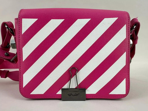 Off-White Pink Striped Leather Binder Clip Crossbody Bag