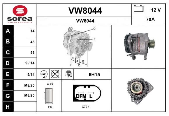 Alternateur SNRA VW8044 avec régulateur de tension pour batterie 12V