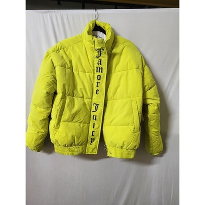 Juicy Couture Onyx Lime Puffer Jacket XS NWT Neon Yellow Down-Like Quilted Coat