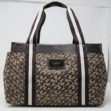 NEW Tommy Hilfiger Women's Brown TH Logo Jacquard Tote Bag Handbag Purse