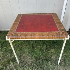 Vintage Durham Steel Folding Table W/Original Box 30” x 30”, Legs Are 25” Tall