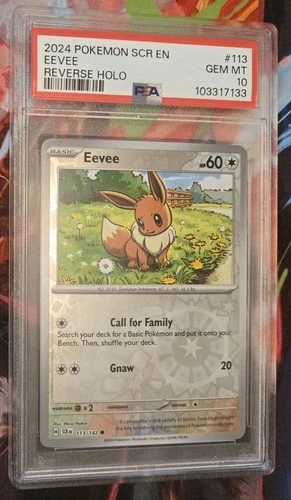 🔥LOW POP🔥 2024 POKEMON STELLAR CROWN SCR EN #113 EEVEE REVERSE HOLO PSA 10