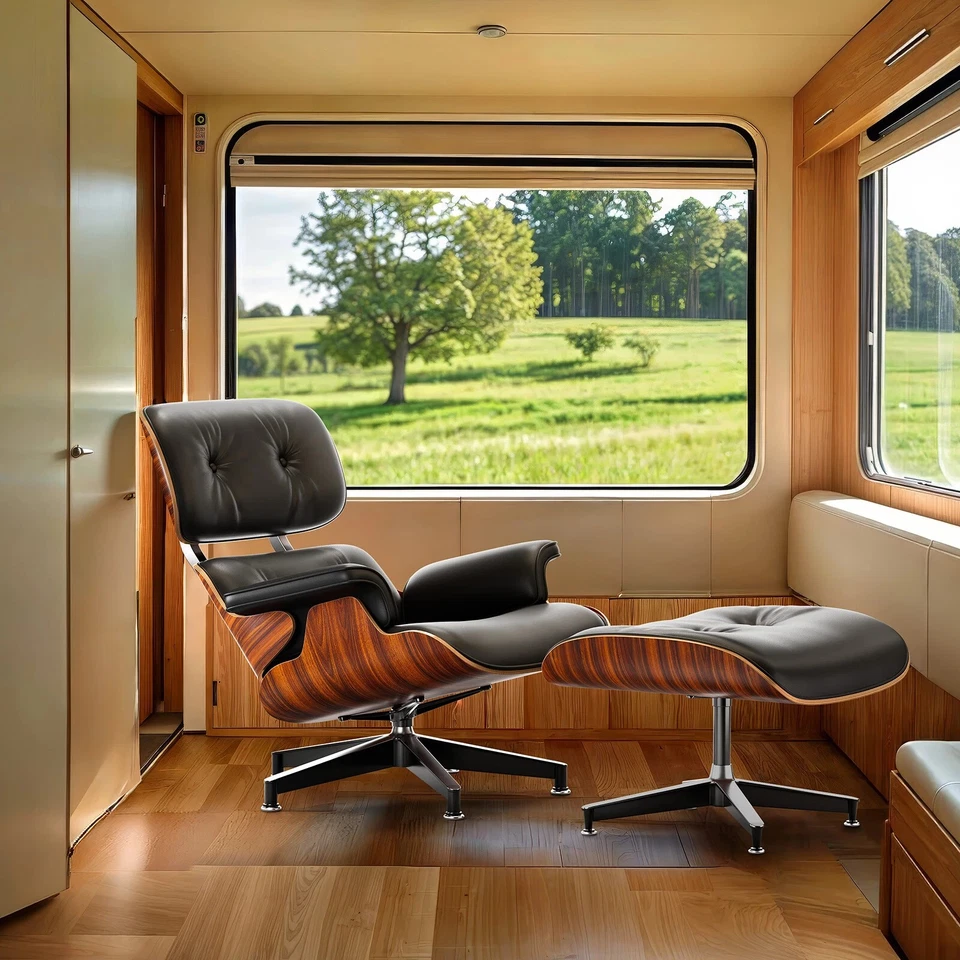 Klassischer EAM Lounge Chair und Ottomane PU Leder Sessel Drehstuhl Shell Chair - Bild 4 von 4