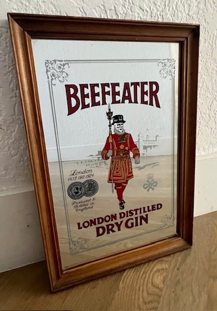 Vintage Beefeater Dry Gin Advertising Mirror for Man Cave Hand Made in England