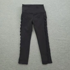 Alo Yoga Black Cropped Leggings Small Mesh Panel Sides SEE DESCRIPTION