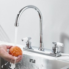 Chrome High Arc Kitchen Sink Faucet 2 Handle 3 Holes Swivel Camper RV Mixer Tap