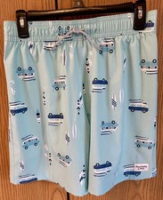 Abercrombie Kids Boys Lined Swim Trunks Lt Blue Mini Bus/ Surfboard Sz 15/16