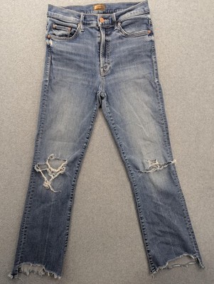 Mother The Insider Crop Step Chew Jeans Womens 27 Blue Distressed Raw Hem